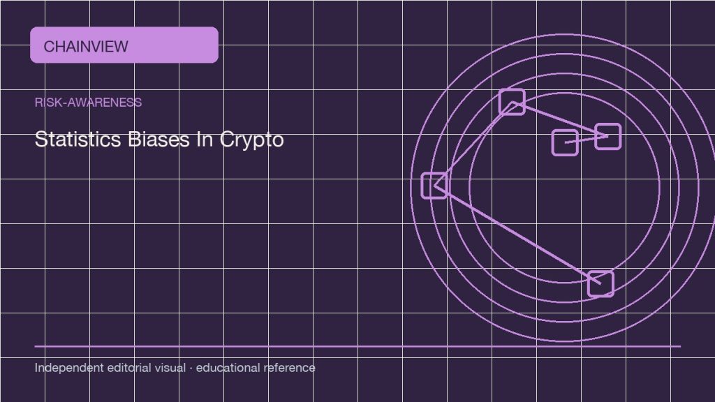 风险认知 · 简体中文：Statistics Biases in Crypto: Denominators, Survivorship, and Time Windows; independent editorial visual