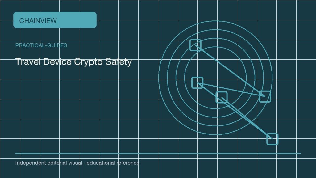 실용 가이드 · 한국어판: Traveling With Crypto Devices: A Security Plan for Border Crossings; independent editorial visual
