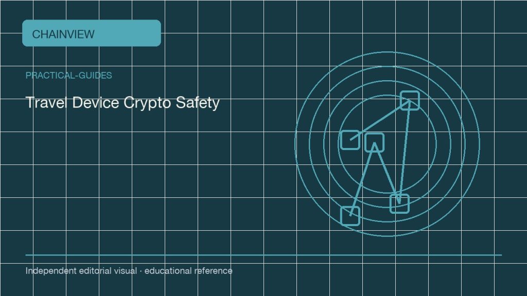 คู่มือปฏิบัติ · ไทย：Traveling With Crypto Devices: A Security Plan for Border Crossings; independent editorial visual