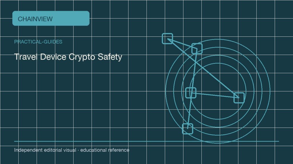 Hướng dẫn thực tế · Tiếng Việt：Traveling With Crypto Devices: A Security Plan for Border Crossings; independent editorial visual