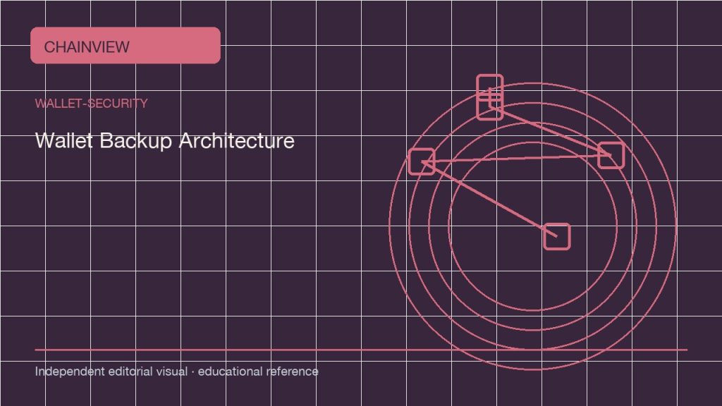 Seguridad de billetera · Español (México)：Wallet Backup Architecture: Seed, Passphrase, and Geographic Copies; independent editorial visual
