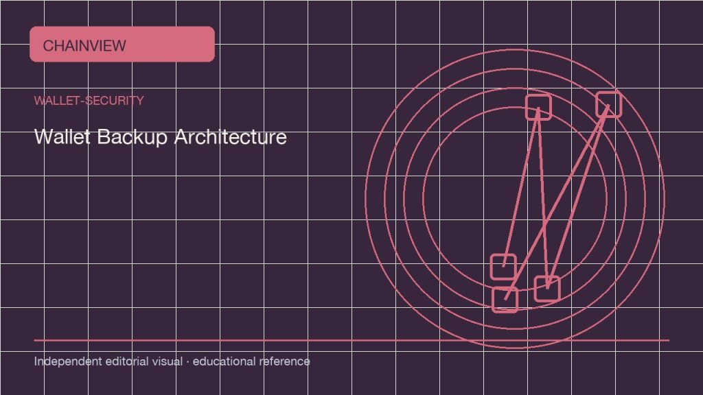 Безопасность кошелька · Русский：Wallet Backup Architecture: Seed, Passphrase, and Geographic Copies; independent editorial visual