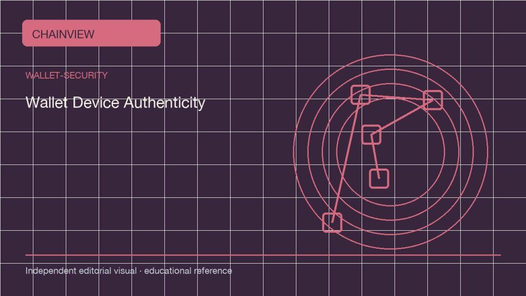 Seguridad de billetera · Español (México)：Hardware Wallet Device Authenticity and Supply-Chain Checks; independent editorial visual