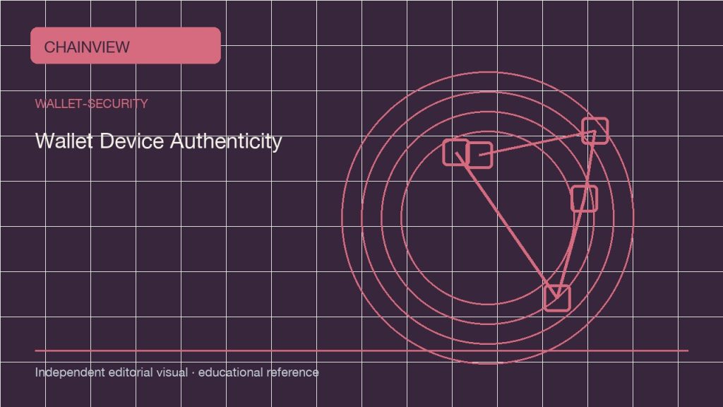 지갑 보안 · 한국어판: Hardware Wallet Device Authenticity and Supply-Chain Checks; independent editorial visual