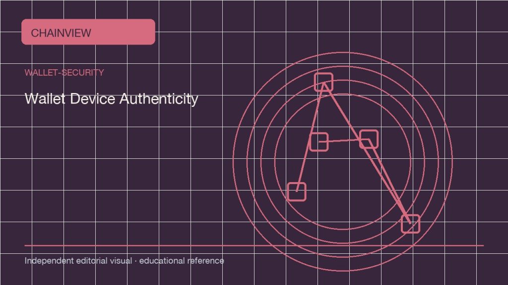 錢包安全 · 繁體中文：Hardware Wallet Device Authenticity and Supply-Chain Checks; independent editorial visual