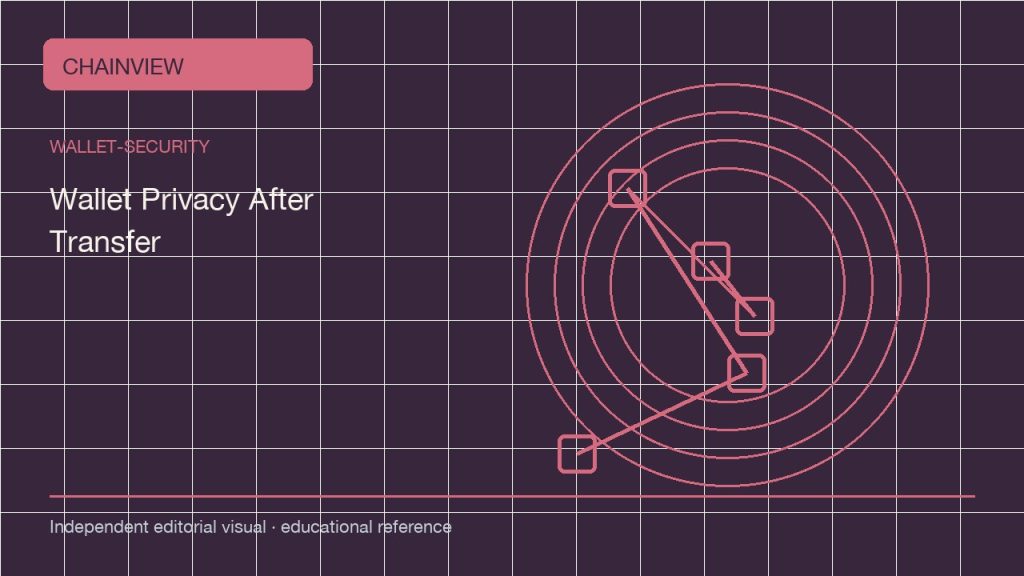 ความปลอดภัยกระเป๋า · ไทย：Wallet Privacy After a Transfer: Addresses, Xpubs, and Metadata; independent editorial visual