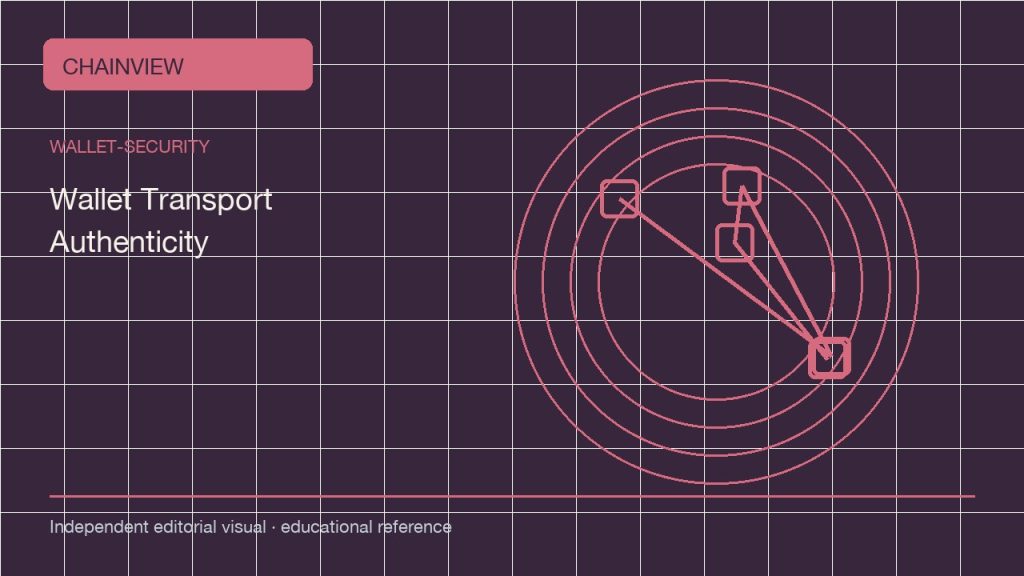 지갑 보안 · 한국어판: Wallet Transport Authenticity: Verify the Package Before You Connect; independent editorial visual