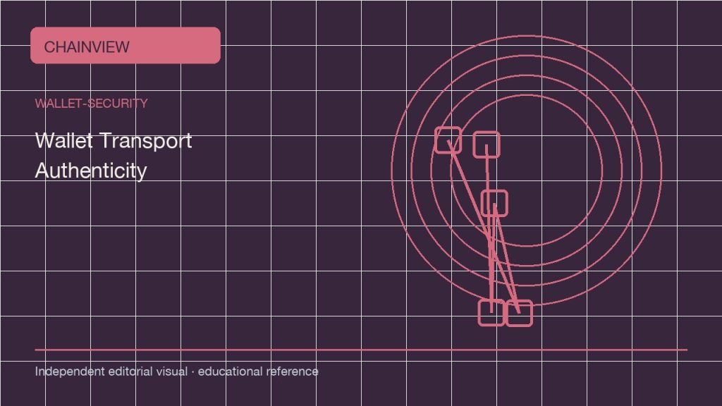 钱包安全 · 简体中文：Wallet Transport Authenticity: Verify the Package Before You Connect; independent editorial visual