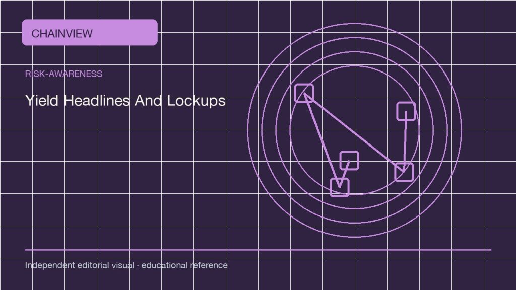 Yield Headlines: APY, Lockups, and Counterparty Exposure; independent editorial visual