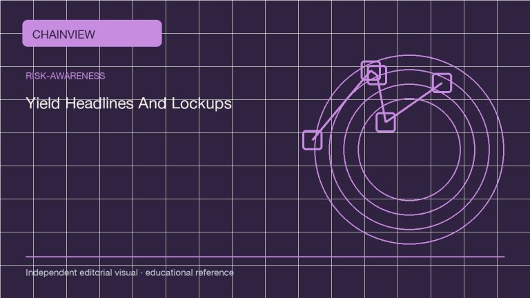 风险认知 · 简体中文:Yield Headlines: APY, Lockups, and Counterparty Exposure; independent editorial visual