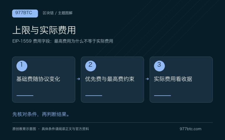 EIP-1559 费用字段：最高费用为什么不等于实际费用；主题示意配图