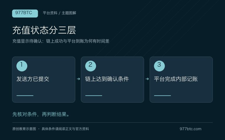 充值显示待确认：链上成功与平台到账为何有时间差；主题示意配图