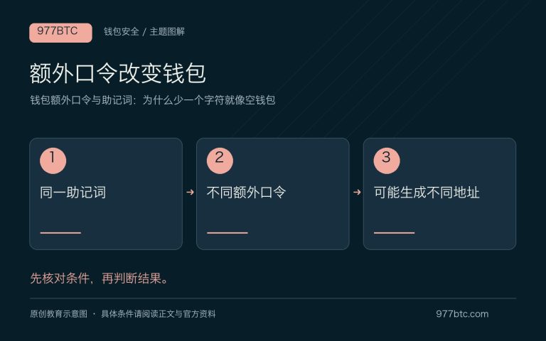 钱包额外口令与助记词：为什么少一个字符就像空钱包；主题示意配图